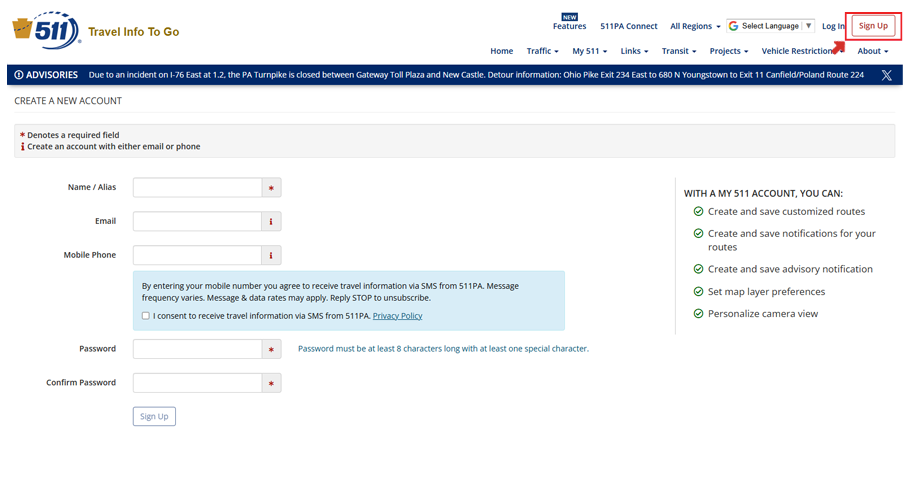 Signing up with 511PA